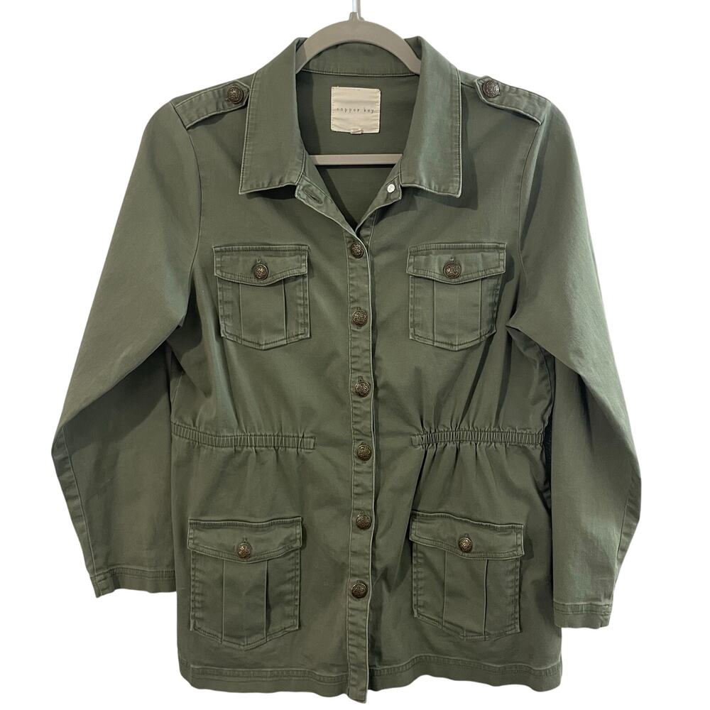 Copper Key Utility Jacket Big Girls Pockets Button Front  sz XL Army Olive Green